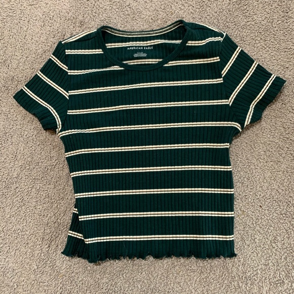 American Eagle Outfitters Tops - NWOT Green & White Striped Baby Tee